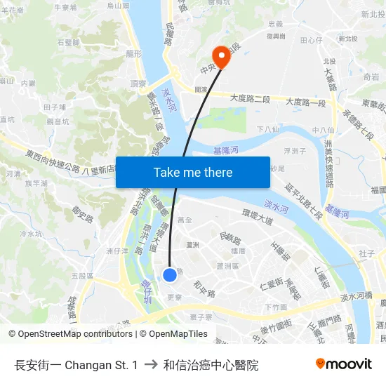長安街一 Changan St. 1 to 和信治癌中心醫院 map