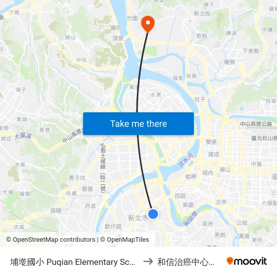 埔墘國小 Puqian Elementary School to 和信治癌中心醫院 map