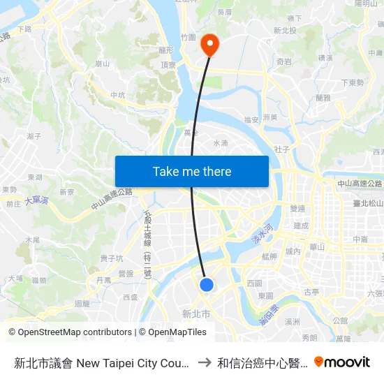 新北市議會 New Taipei City Council to 和信治癌中心醫院 map