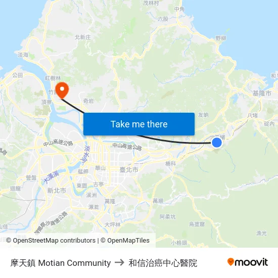 摩天鎮 Motian Community to 和信治癌中心醫院 map