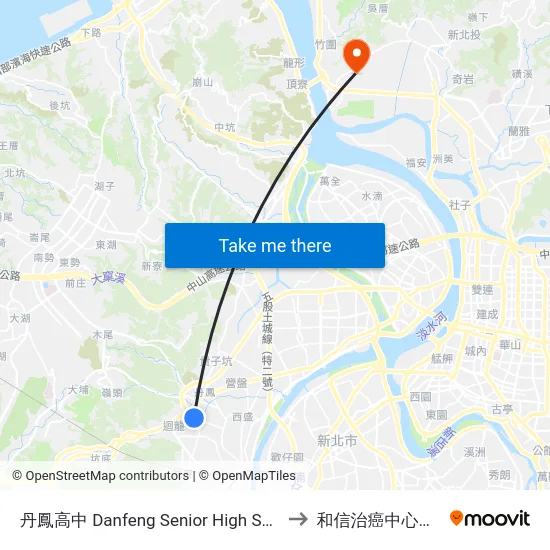 丹鳳高中 Danfeng Senior High School to 和信治癌中心醫院 map