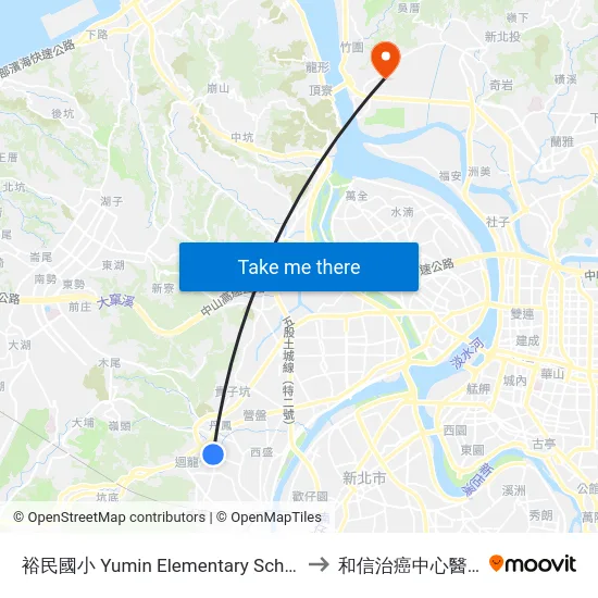 裕民國小 Yumin Elementary School to 和信治癌中心醫院 map