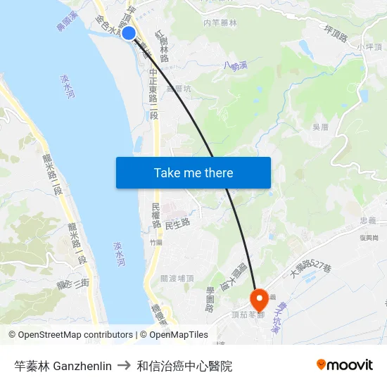 竿蓁林 Ganzhenlin to 和信治癌中心醫院 map