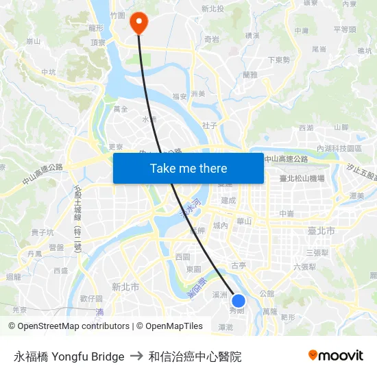 永福橋 Yongfu Bridge to 和信治癌中心醫院 map