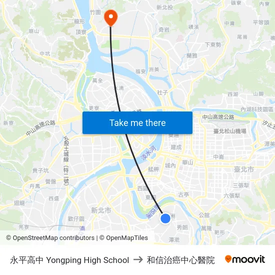 永平高中 Yongping High School to 和信治癌中心醫院 map