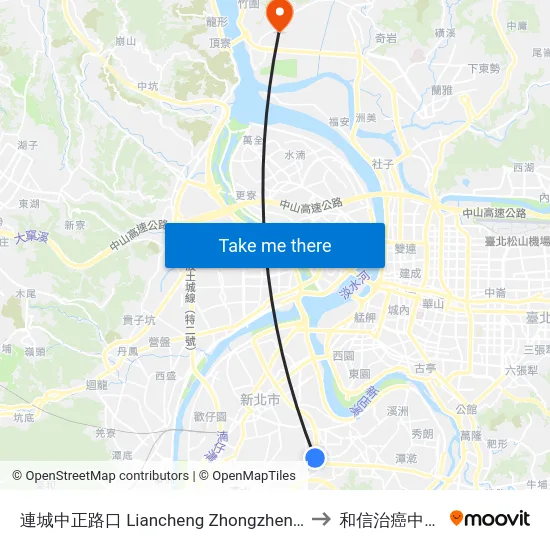 連城中正路口 Liancheng Zhongzheng Intersection to 和信治癌中心醫院 map
