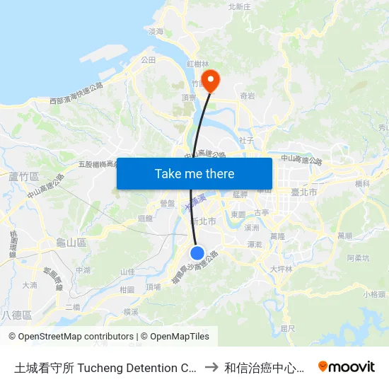 土城看守所 Tucheng Detention Center to 和信治癌中心醫院 map