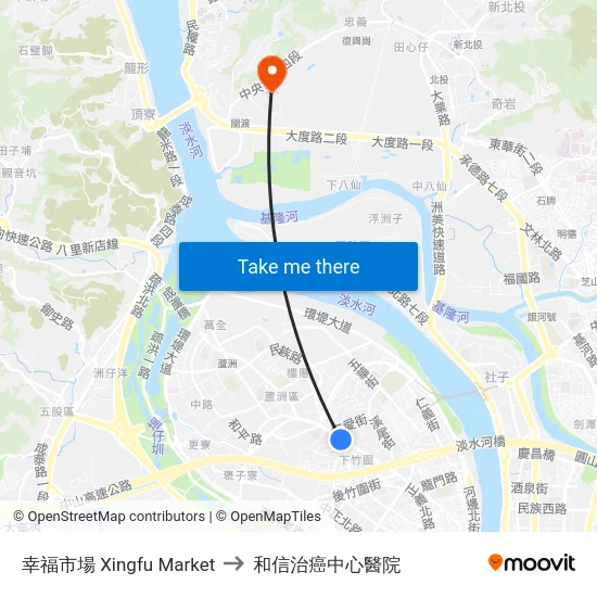 幸福市場 Xingfu Market to 和信治癌中心醫院 map