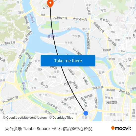 天台廣場 Tiantai Square to 和信治癌中心醫院 map