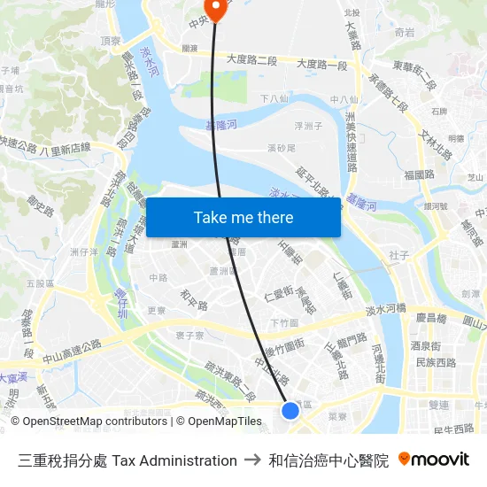 三重稅捐分處 Tax Administration to 和信治癌中心醫院 map