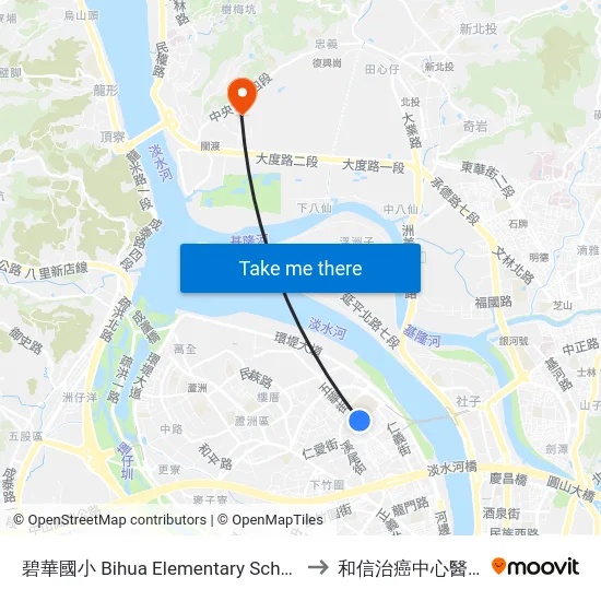 碧華國小 Bihua Elementary School to 和信治癌中心醫院 map