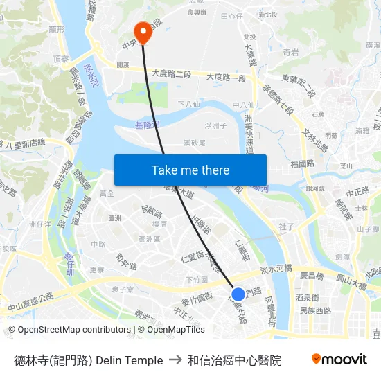 德林寺(龍門路) Delin Temple to 和信治癌中心醫院 map