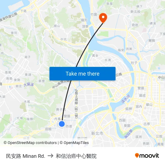 民安路 Minan Rd. to 和信治癌中心醫院 map