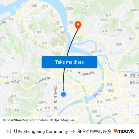 正邦社區 Zhengbang Community to 和信治癌中心醫院 map