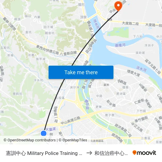 憲訓中心 Military Police Training Center to 和信治癌中心醫院 map