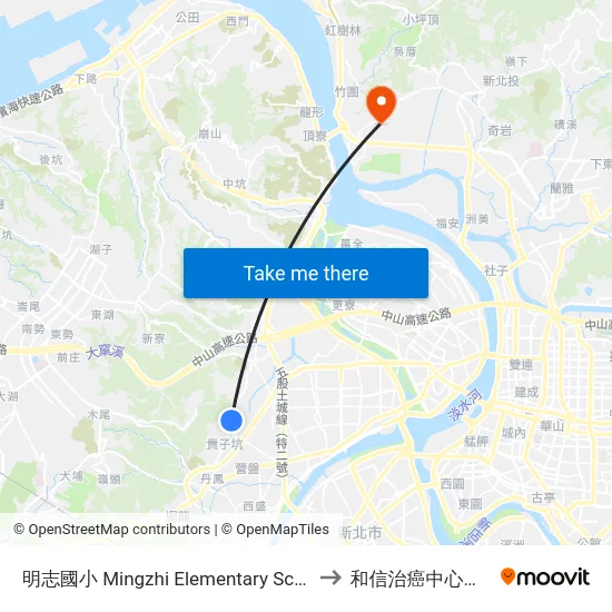 明志國小 Mingzhi Elementary School to 和信治癌中心醫院 map