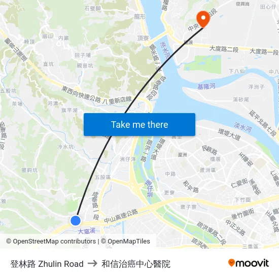 登林路 Zhulin Road to 和信治癌中心醫院 map
