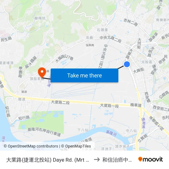 大業路(捷運北投站) Daye Rd. (Mrt Beitou Sta.) to 和信治癌中心醫院 map