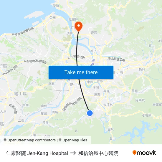 仁康醫院 Jen-Kang Hospital to 和信治癌中心醫院 map