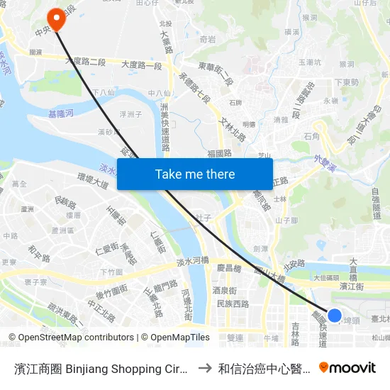 濱江商圈 Binjiang Shopping Circle to 和信治癌中心醫院 map