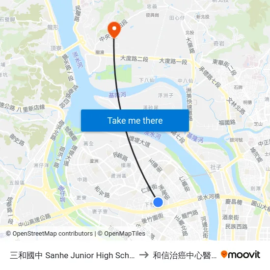 三和國中 Sanhe Junior High School to 和信治癌中心醫院 map
