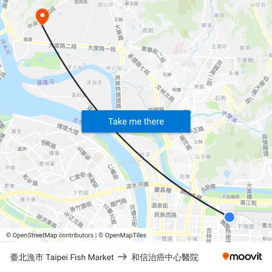臺北漁市 Taipei Fish Market to 和信治癌中心醫院 map