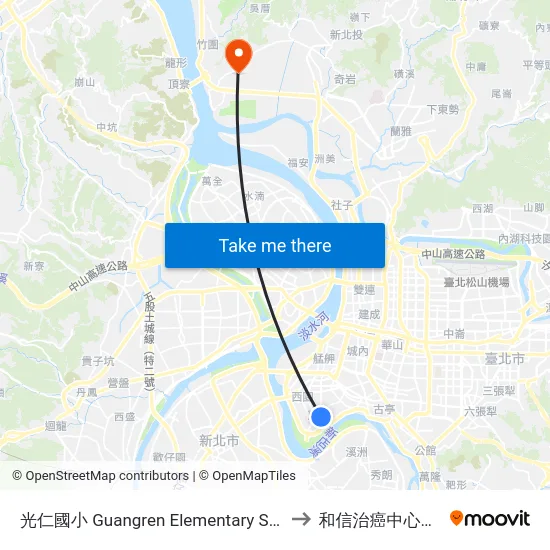 光仁國小 Guangren Elementary School to 和信治癌中心醫院 map