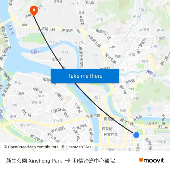 新生公園 Xinsheng Park to 和信治癌中心醫院 map