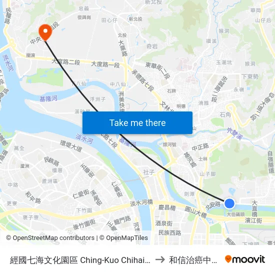 經國七海文化園區 Ching-Kuo Chihai Cultural Park to 和信治癌中心醫院 map