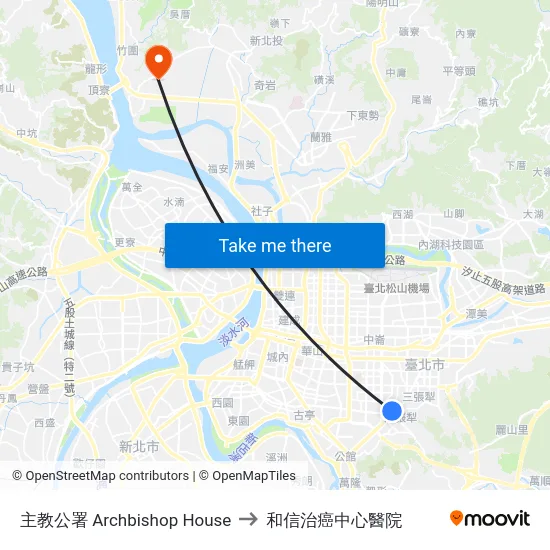主教公署 Archbishop House to 和信治癌中心醫院 map
