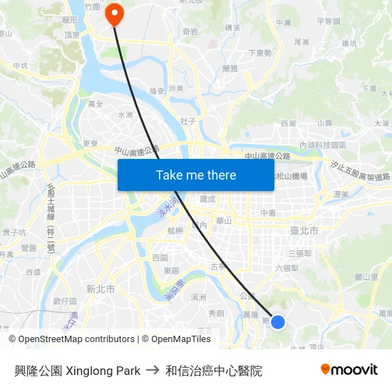 興隆公園 Xinglong Park to 和信治癌中心醫院 map
