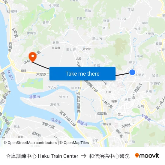 合庫訓練中心 Heku Train Center to 和信治癌中心醫院 map