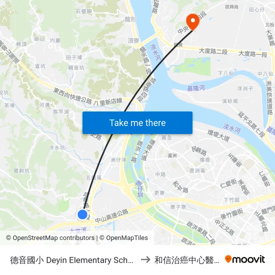 德音國小 Deyin Elementary School to 和信治癌中心醫院 map