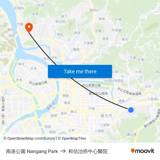 南港公園 Nangang Park to 和信治癌中心醫院 map