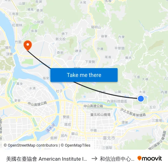美國在臺協會 American Institute In Taiwan to 和信治癌中心醫院 map