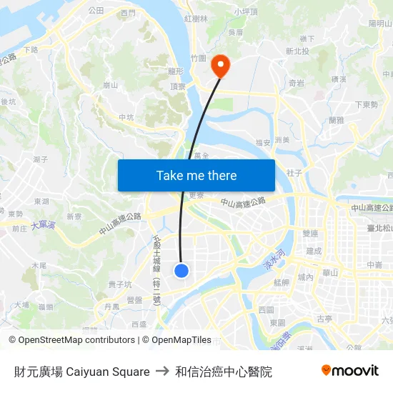 財元廣場 Caiyuan Square to 和信治癌中心醫院 map