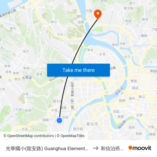 光華國小(龍安路) Guanghua Elementary School(Longan Rd.) to 和信治癌中心醫院 map