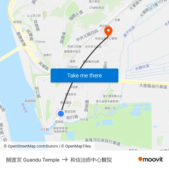 關渡宮 Guandu Temple to 和信治癌中心醫院 map