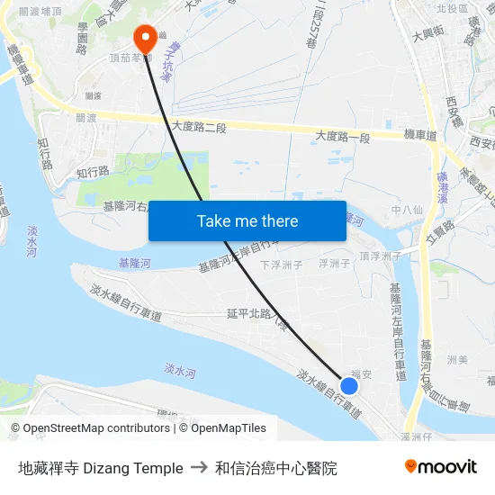 地藏禪寺 Dizang Temple to 和信治癌中心醫院 map