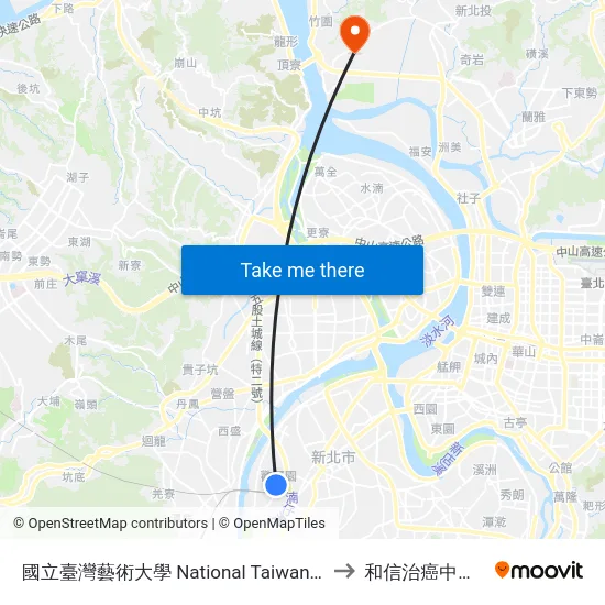 國立臺灣藝術大學 National Taiwan U. Of Arts to 和信治癌中心醫院 map