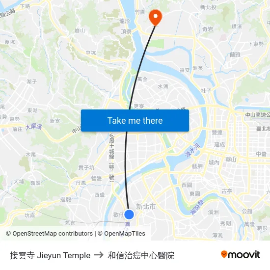接雲寺 Jieyun Temple to 和信治癌中心醫院 map
