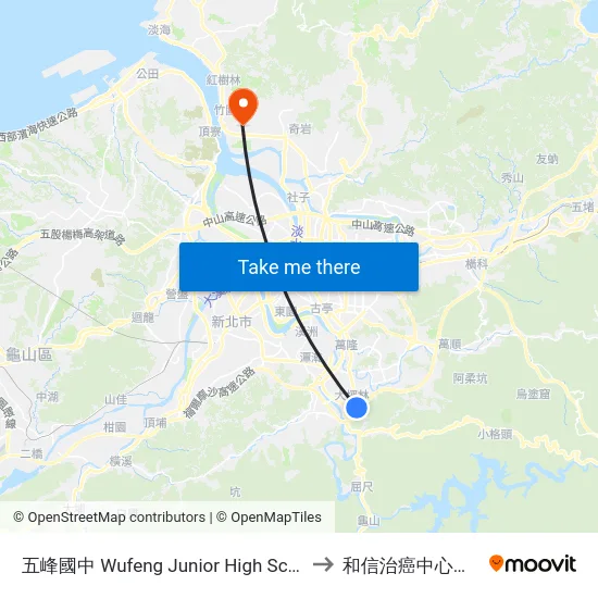 五峰國中 Wufeng Junior High School to 和信治癌中心醫院 map