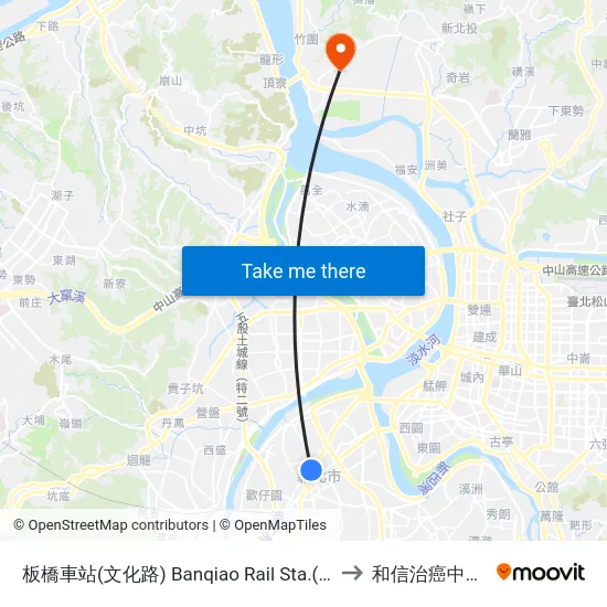 板橋車站(文化路) Banqiao Rail Sta.(Wenhua Rd.) to 和信治癌中心醫院 map