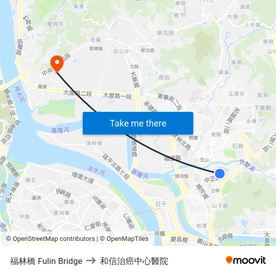 福林橋 Fulin Bridge to 和信治癌中心醫院 map