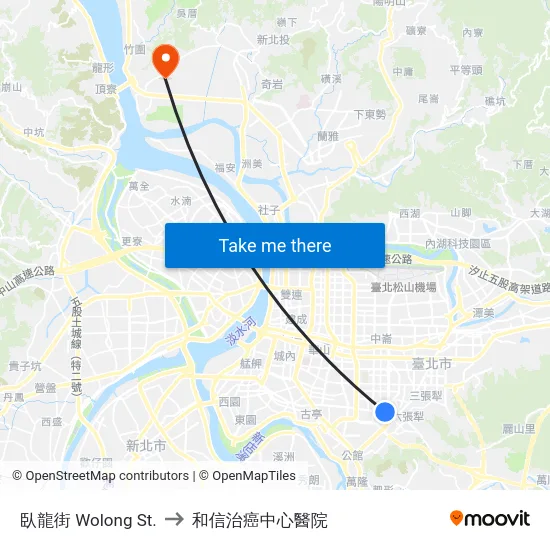 臥龍街 Wolong St. to 和信治癌中心醫院 map