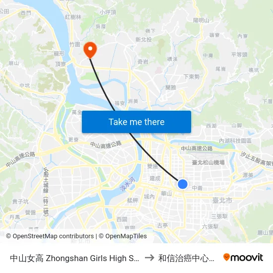 中山女高 Zhongshan Girls High School to 和信治癌中心醫院 map