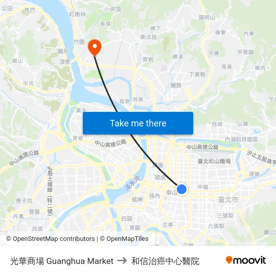 光華商場 Guanghua Market to 和信治癌中心醫院 map