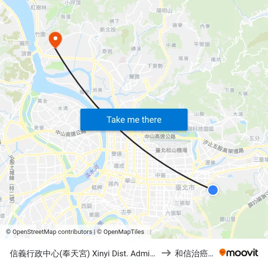 信義行政中心(奉天宮) Xinyi Dist. Admin. Center (Fengtian Temple) to 和信治癌中心醫院 map