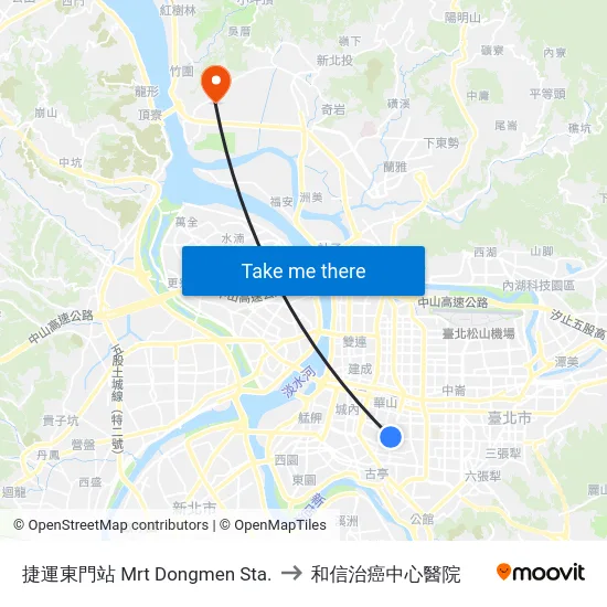 捷運東門站 Mrt Dongmen Sta. to 和信治癌中心醫院 map