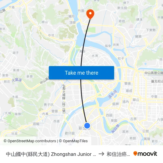 中山國中(縣民大道) Zhongshan Junior High School(Xian Min Blvd.) to 和信治癌中心醫院 map